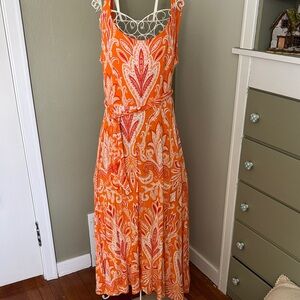 Loft maxi dress in orange pattern.